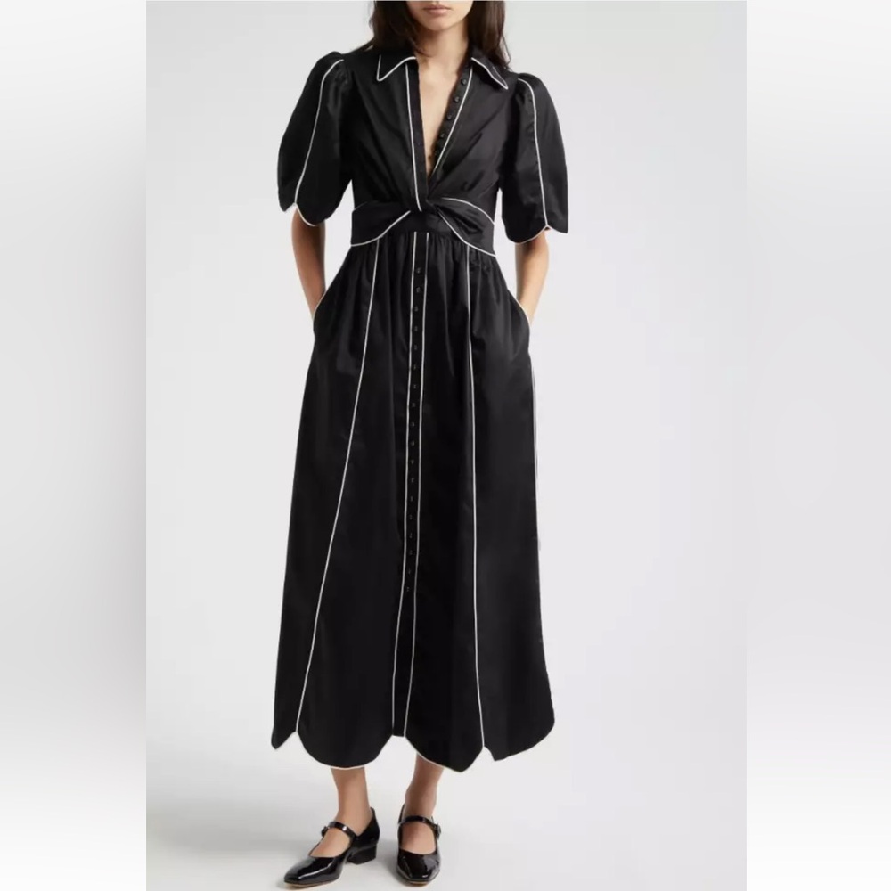 FARM Rio Black Midi Dress with White Accents